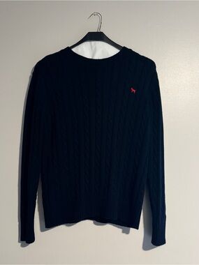 NWOT Simply Southern Navy Cable Knit Sweater with Red Logo (Size S)